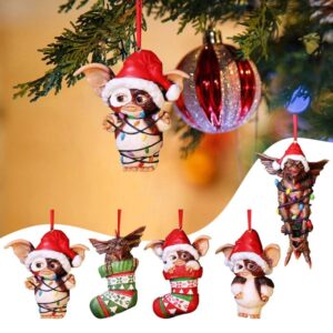 Luz de hadas de elfo navideño, sombrero de Papá Noel colgante, figurita de Navidad Gremlins Gizmo, adorno decorativo para árbol de Navidad