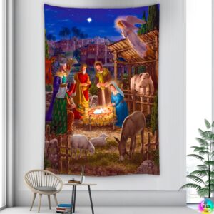 Tapiz navideño de escena de Natividad colgante de pared, decoración de pared de Pascua, Ángel de Jesús, tapices de Cristo, pesebre de nacimiento, decoración de Krippen